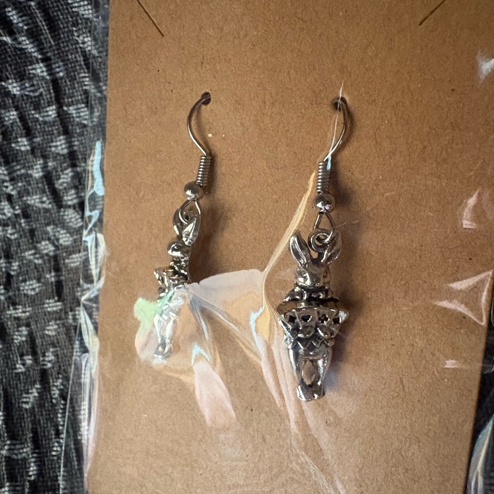 Silver Rabbit Dangle Earrings - Picture 1 of 4